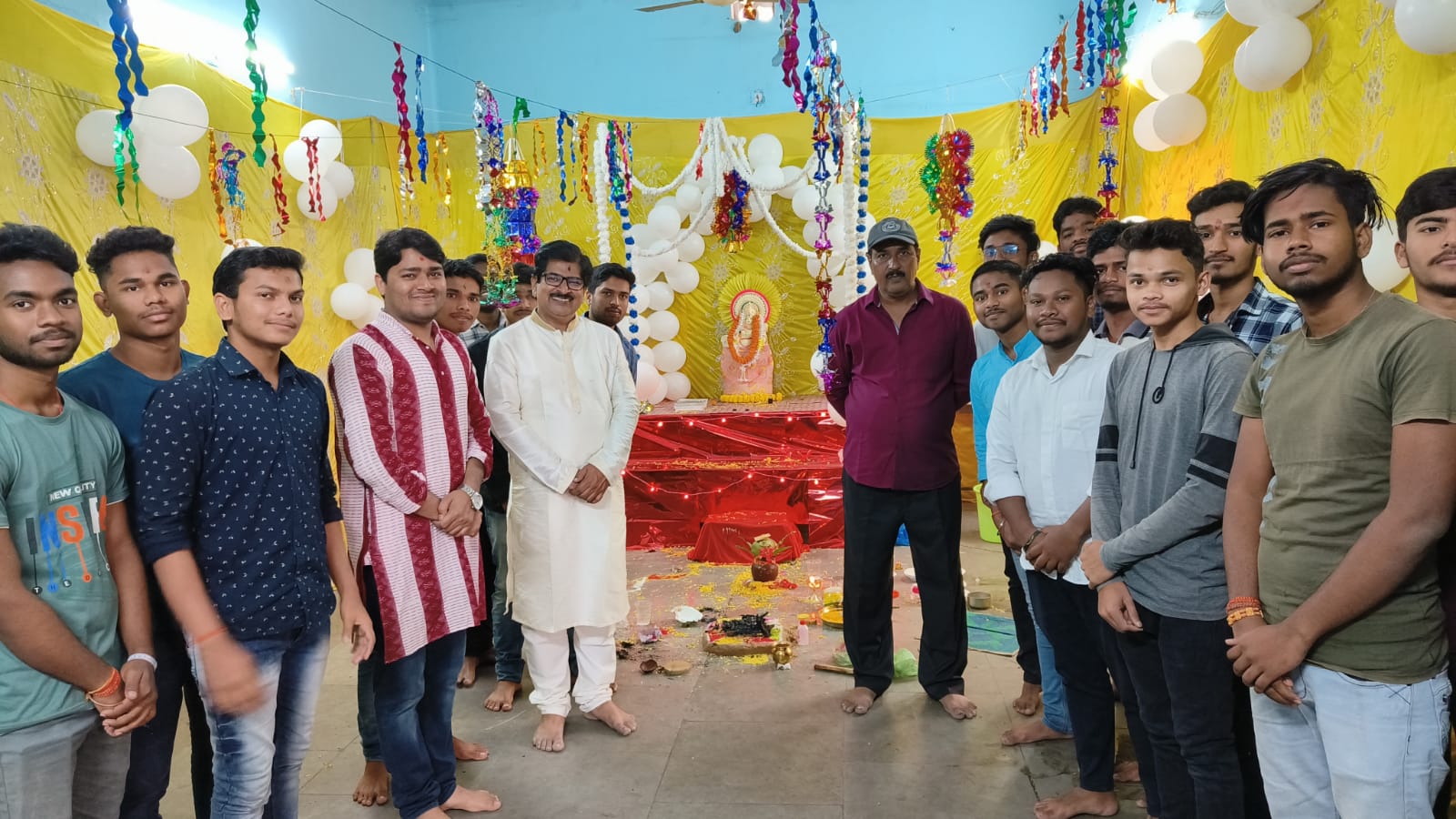 Staff along with Princiapl Sir and students in one of our Hostel Saraswati Puja Celebration